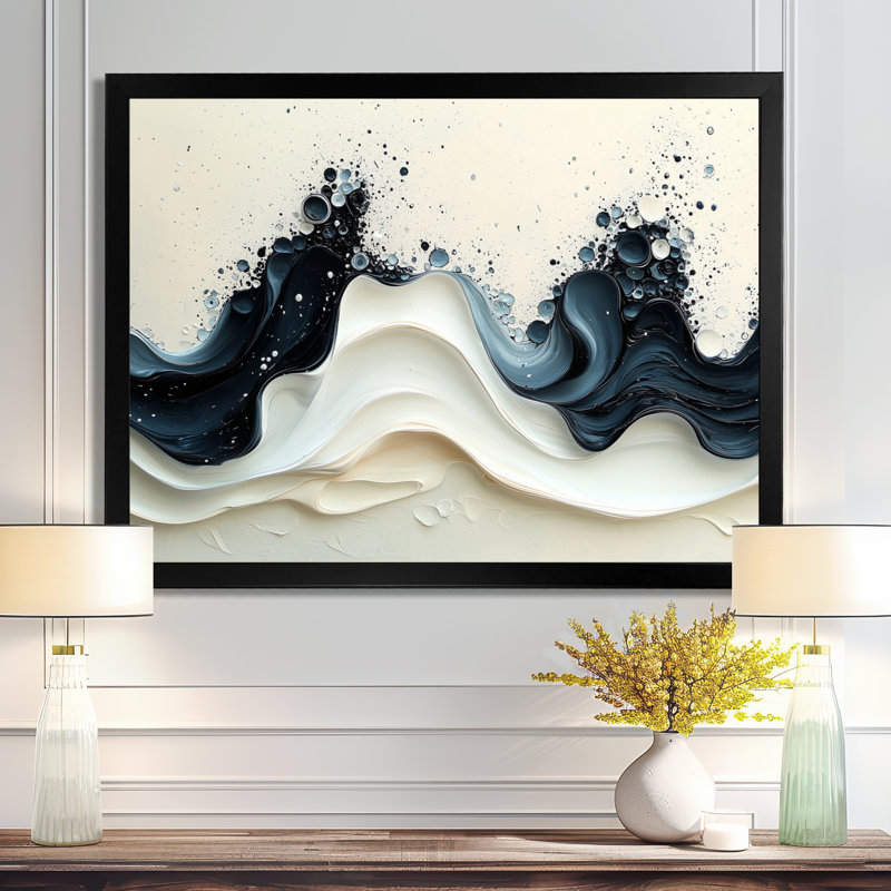 Dulvert noir blanc vague rythmique rivière V - goutte à goutte d'art mural pour le salon, H 12 po x l 20 po, Noir