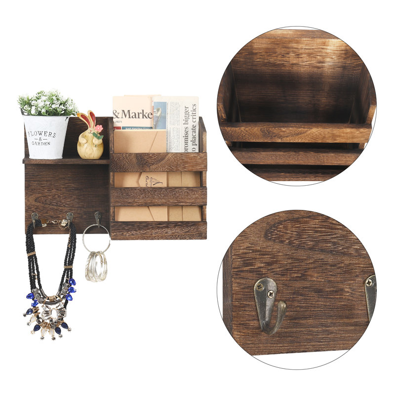 Hershell Floating Shelf with Hooks, Brown