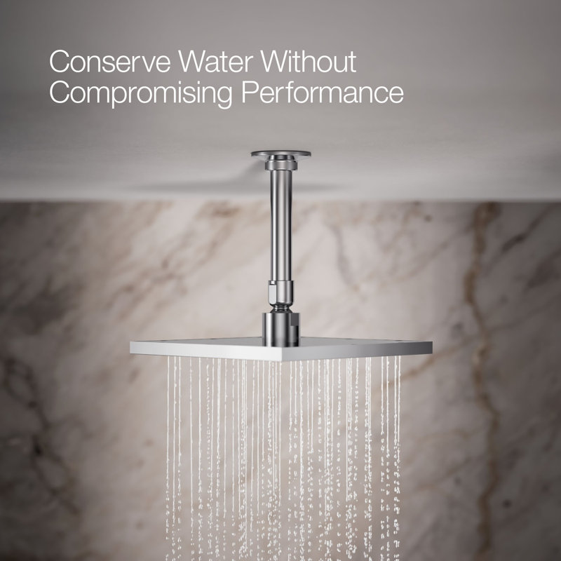 Contemporary Rain Shower Head, Polished Chrome, 1.75 GPM, Square