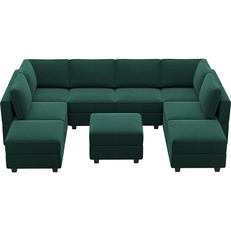 Wylodene 116.6'' Variable Module Velvet Sofa Bed Sectional U Shape Couch with Storage Seat Ottoman, Green Velvet