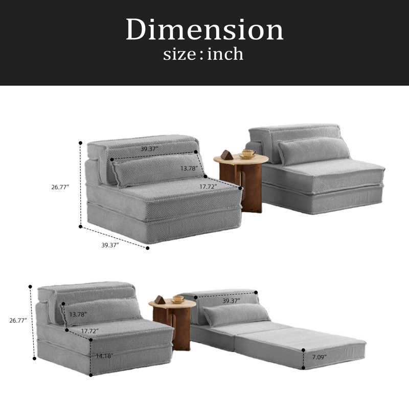 Canapé à compression Mahjong, canapé-lit convertible au sol, canapé modulaire modulaire désossé DIY, aucun assemblage requis, tissu polaire circulaire, surdimensionné à 2 places avec 2 coussins