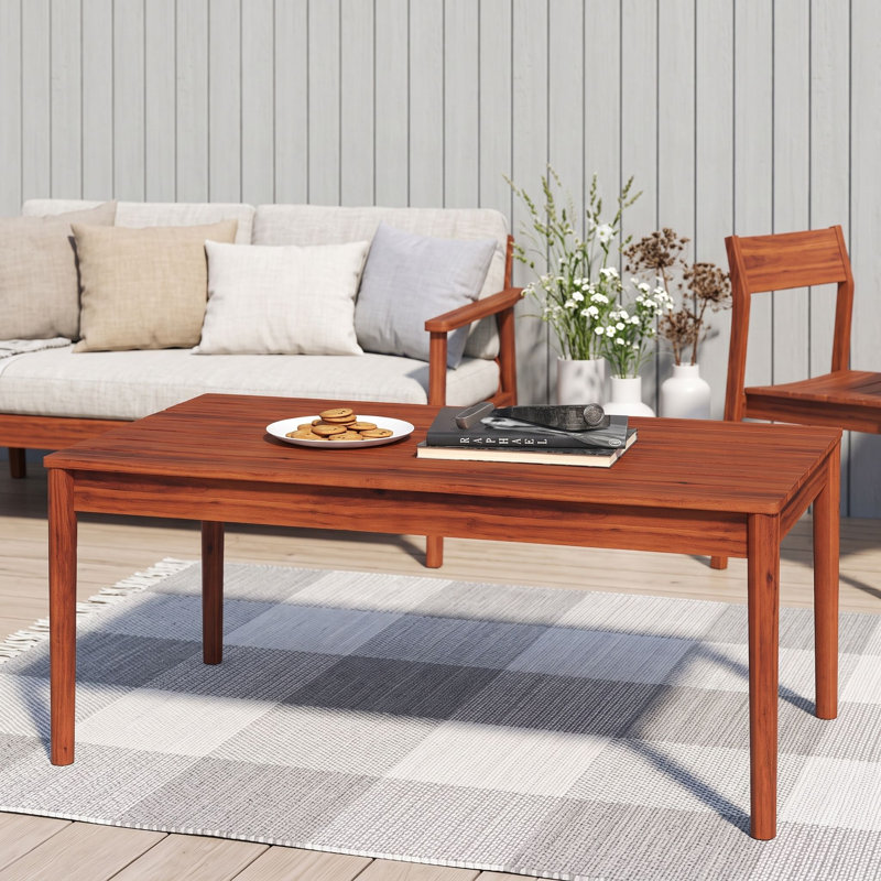 Table basse d'extérieur rustique en bois d'acacia avec finition résistante aux intempéries, table d'appoint pour patio