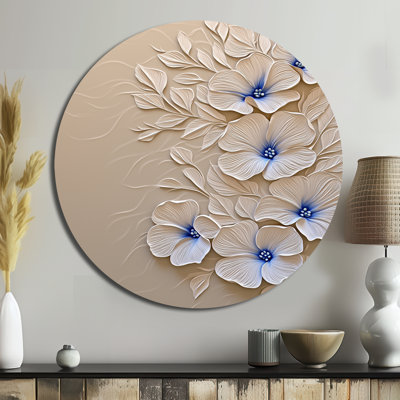 Beige pétunias floraux - art mural éclectique moderne, art mural imprimé bleu