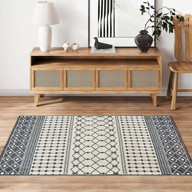 Tapis imitation cachemire à rayures géométriques, Rectangle 4pi x 6 pi