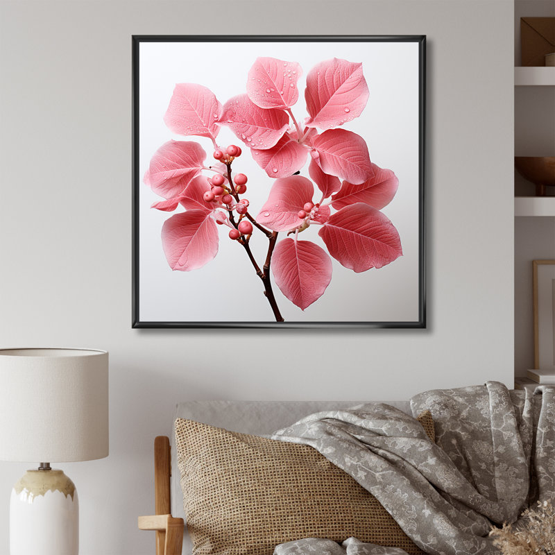 «Pink Leaves Rose Radiance» sur toile, Cadre flottant noir, H 16 po x l 16 po