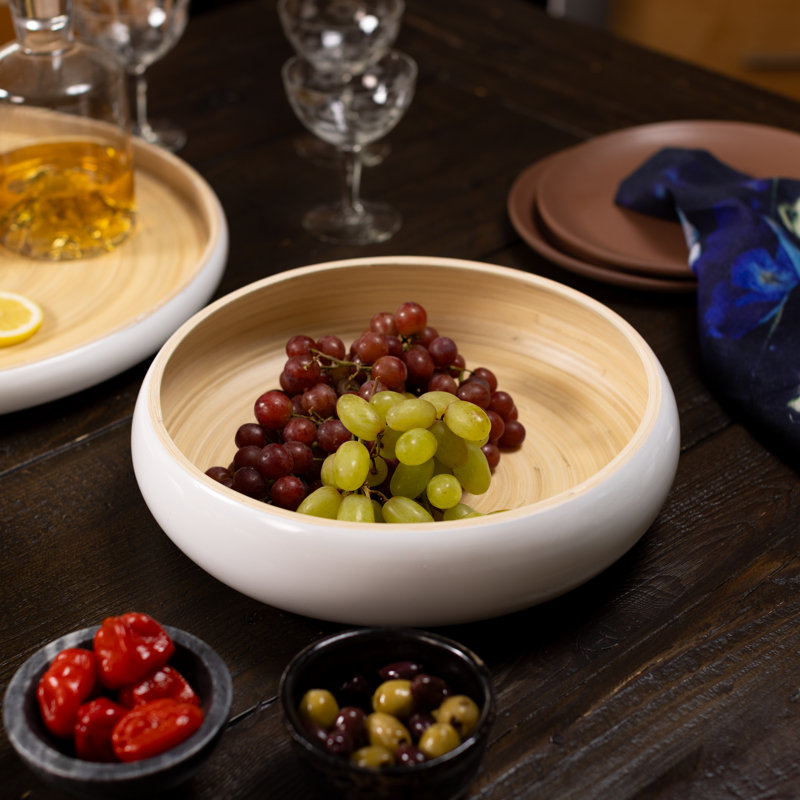 Lexa Bamboo Fruit Bowl, 12 Inch, White