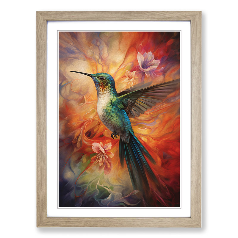 Hummingbird Contemporary Art - Framed Print, Oak, 34cm H x 25cm W x 2cm D