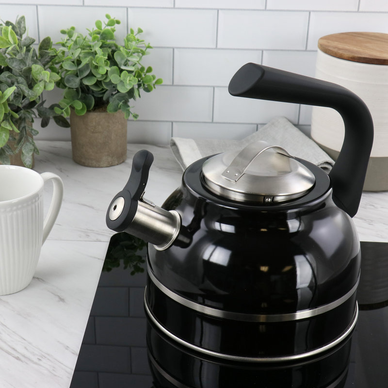 Bouilloire à sifflet en acier inoxydable de 2,3 pintes en noir