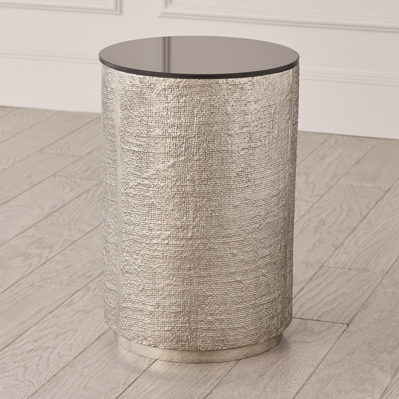 Hemp Etched Barrel Table, Antique Nickel