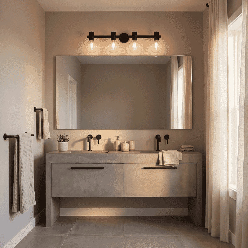 Ryenne 4-Light Vanity Light in Matte Black, Matte Black, 10" H x 34" W x 34" D, 4 Lights