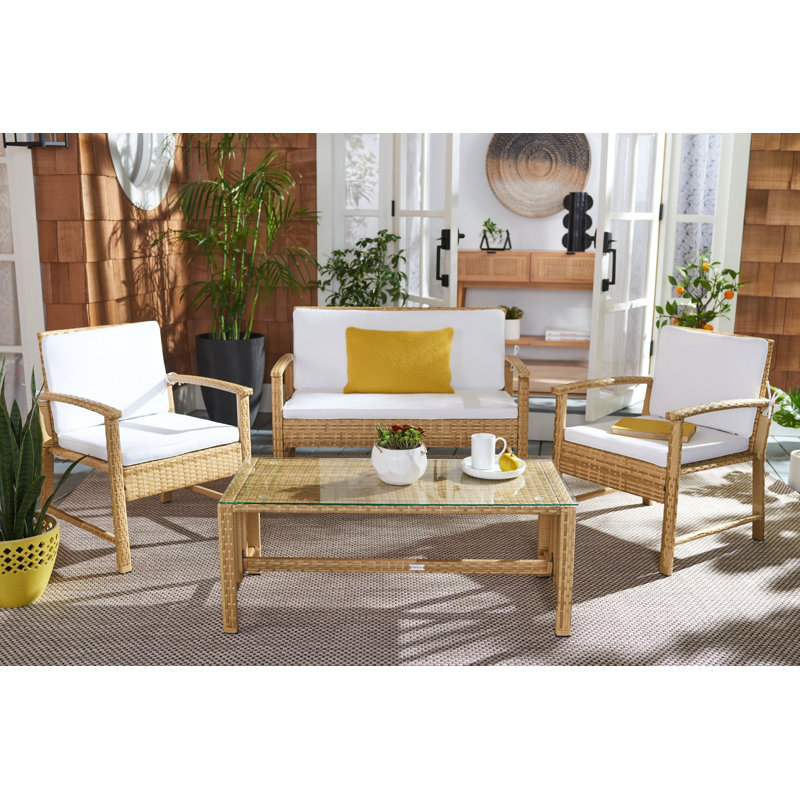 Painuly 4 - Person Patio Conversation Set with Cushions, Natural