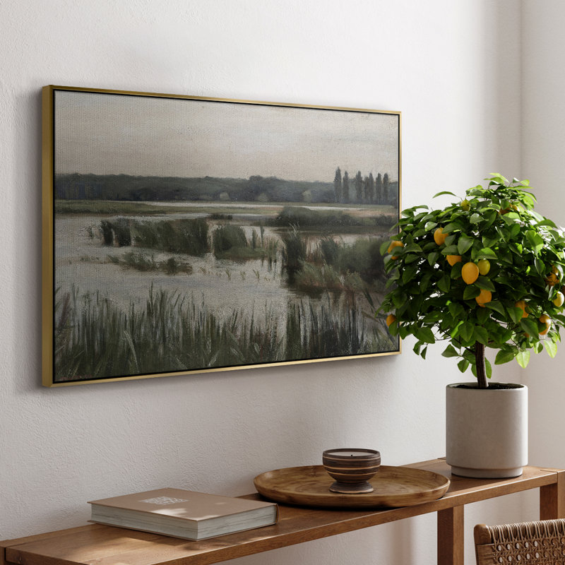 Paysage rétro - XLI, Toile avec cadre flottant or, H 27 po x l 41 po x P 2 po