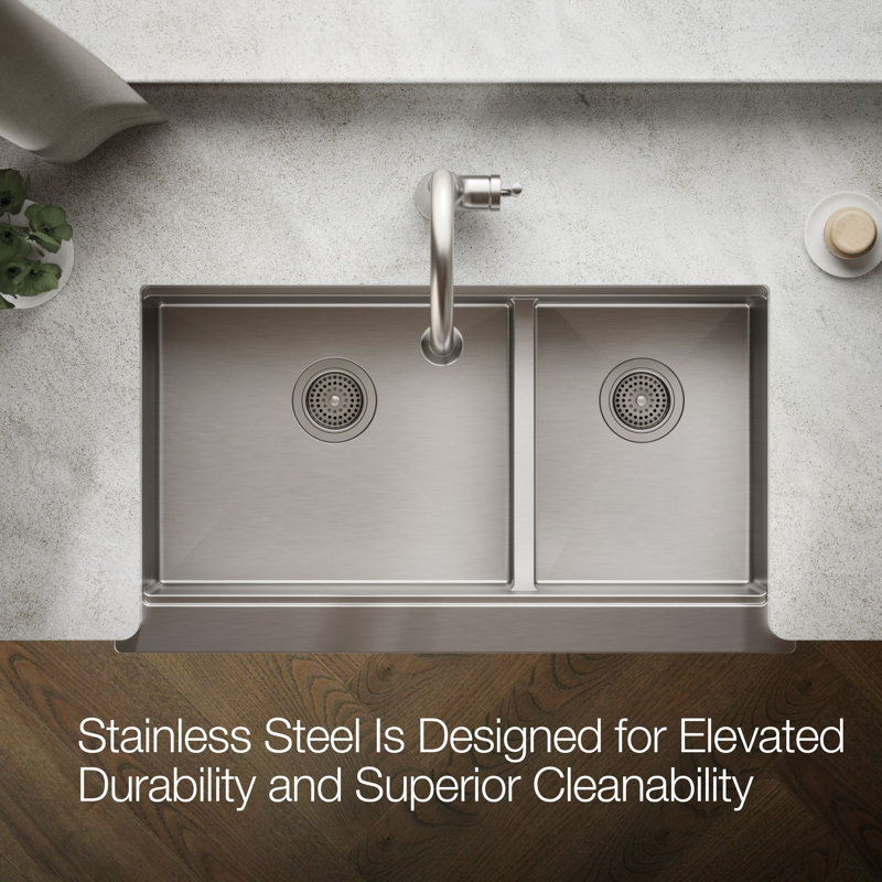Strive® 35-1/2 In. Undermount Double-Bowl Farmhouse Workstation Kitchen Sink