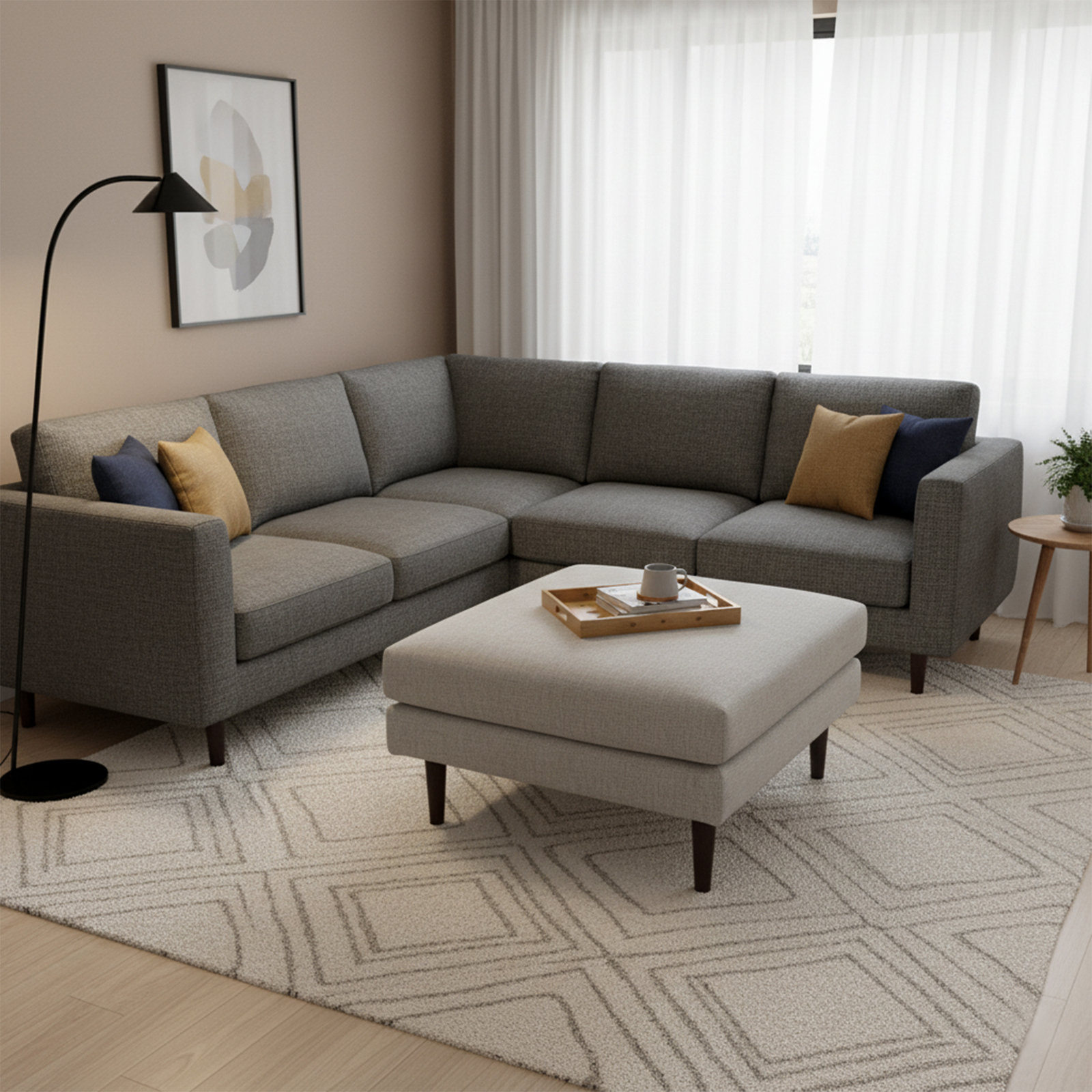 Miller 36" Upholstered Ottoman, Light Gray, 19" H x 36" W x 36" D