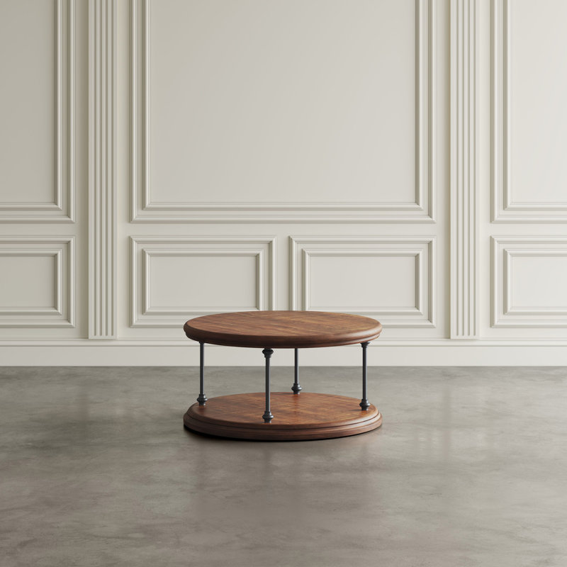 Table basse ronde en bois massif 36 po avec tablette Larson