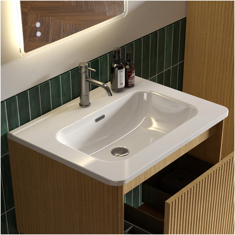 Integrated White Ceramic Basin, Drain Not Included