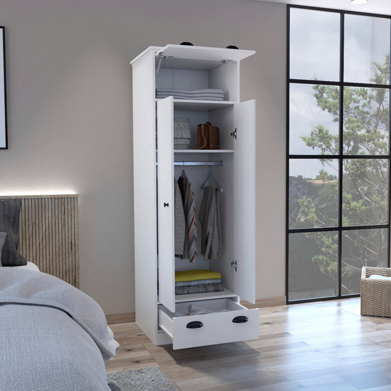 Armoire avec 1 tiroir et 1 tiroir à charnières avec poignées, White