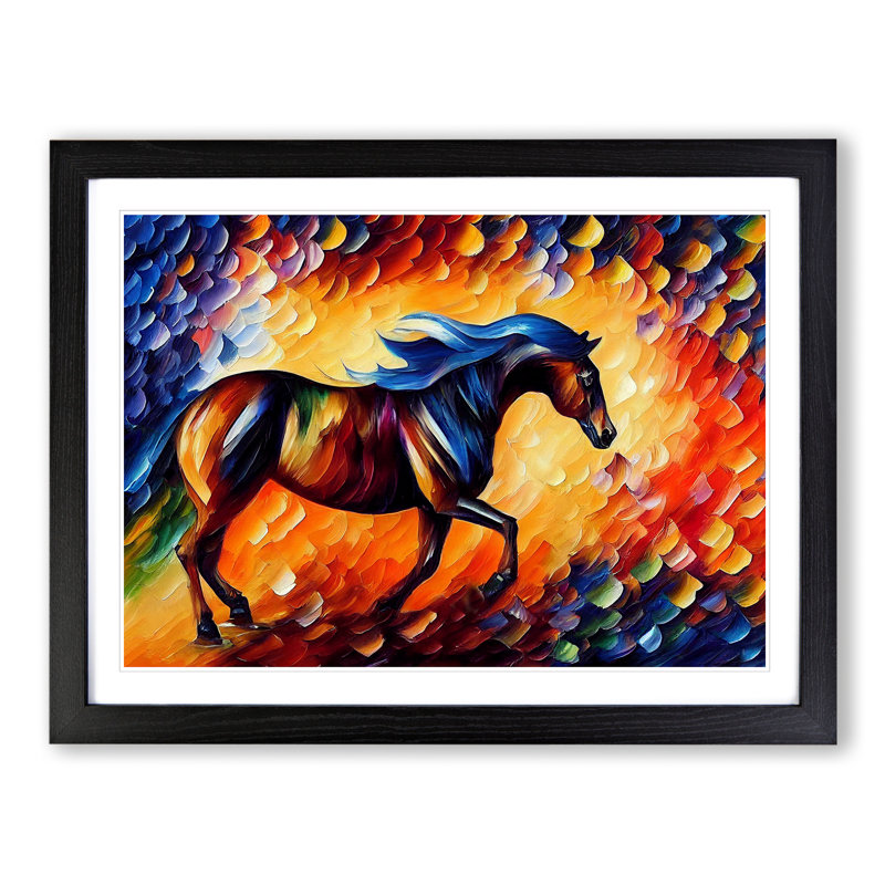 Horse Vol.3 Abstract 1 Piece Single Picture Frame Painting, 25cm H x 34cm W x 2cm D, Black