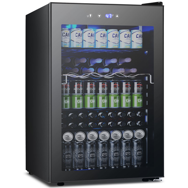 Réfrigérateur à boissons de 4,4 pieds cubes, 37 bouteilles / 145 canettes, réfrigérateur à boissons avec commande tactile, 32-61 ℉, <38dB, DEL, tablettes amovibles, cadre en acier inoxydable