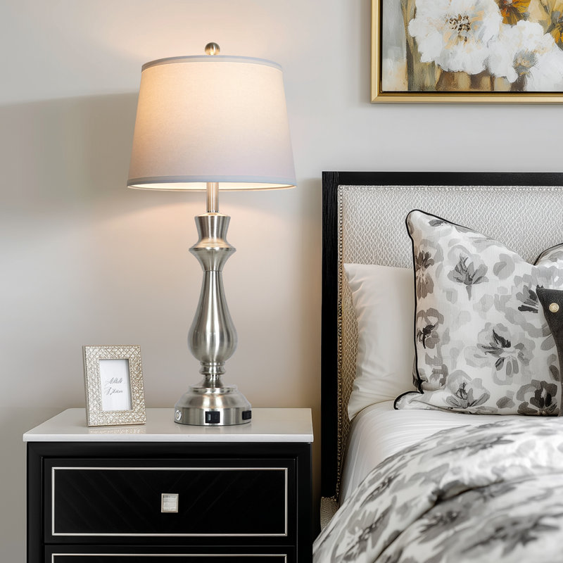 30” Tall Table Lamps with USB & Type-C Ports, Touch Control, LED Bulbs Included, Sliver