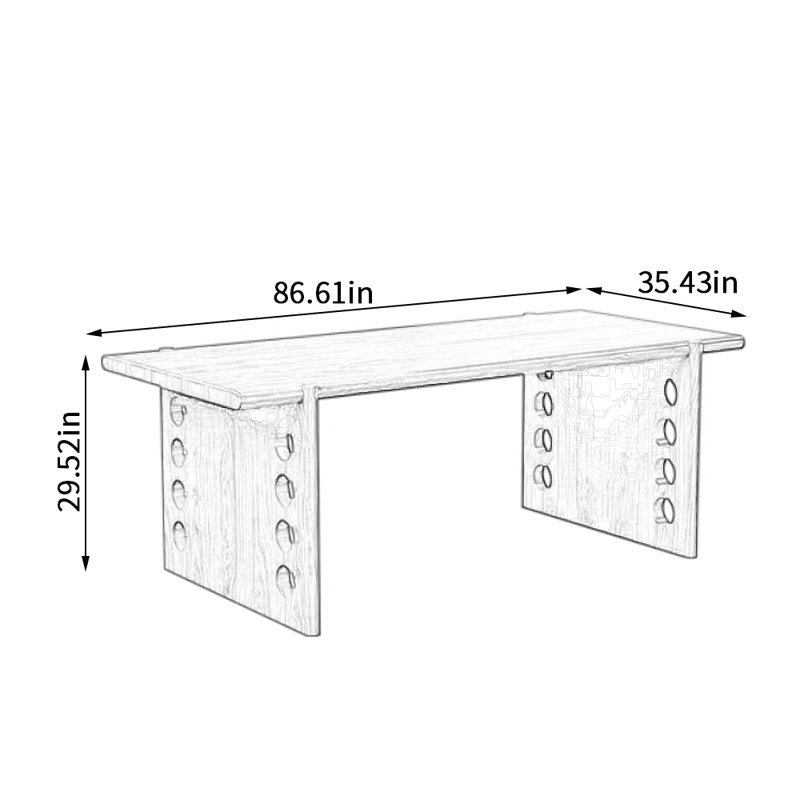 Bureau d'écriture en bois de frêne, H 29,52 po x l 86,61 po x P 35,43 po, Brun