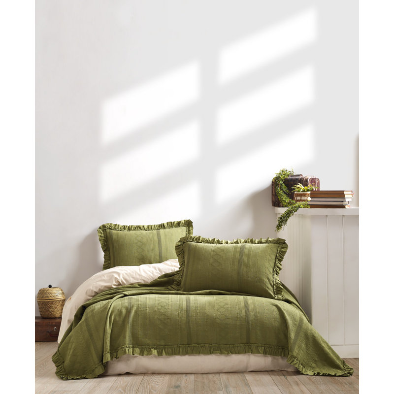 Ensemble pique, Grand couvre-lit / couvre-lit + 2 taies d'oreiller, Kaki
