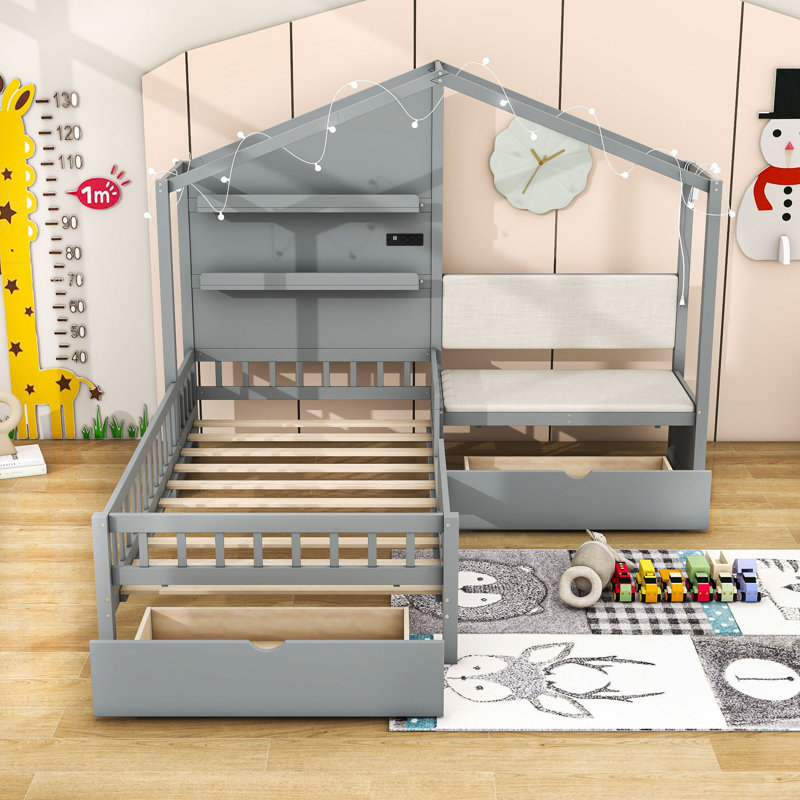 Lit convertible 2 tiroirs avec tablettes Sedgefield par Harper Orchard, gris
