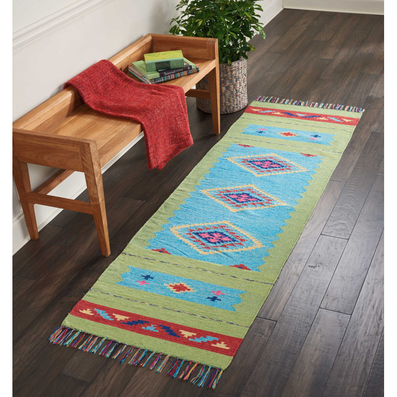 Tapis bleu bohémien Farrah, Tapis de couloir 2 pi 3 po x 7 pi 6 po