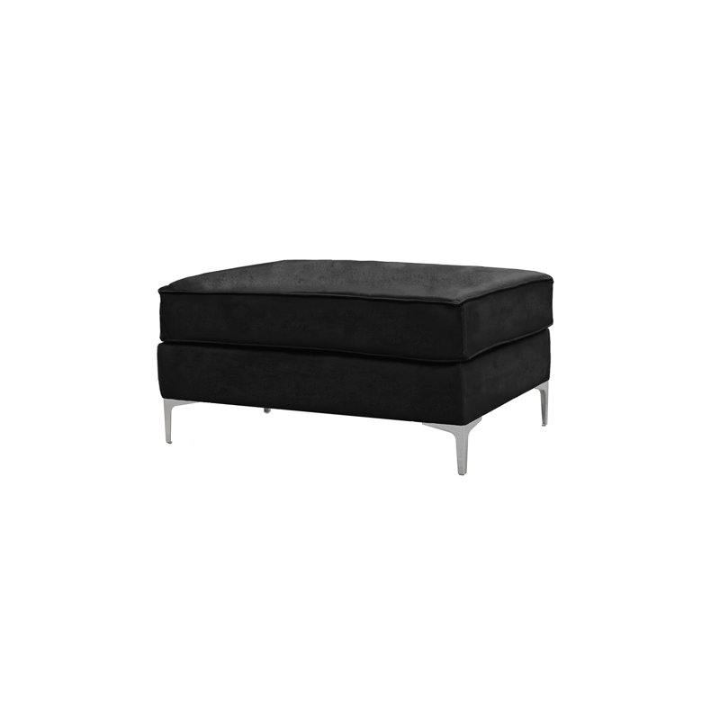 Giancarlo 93cm Wide Velvet Rectangle No Pattern Standard Ottoman, Black
