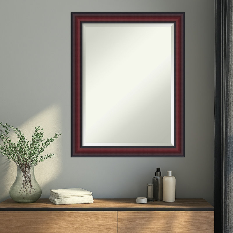 Dalat Beveled Framed Wall Mirror, Cherry, 27.75" x 21.75"