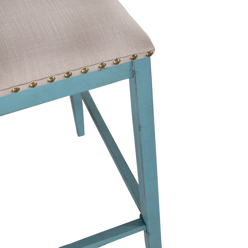 Edmund Upholstered Counter Stool with Metal Frame, Blue, Bar Stool (30” Seat Height), 2