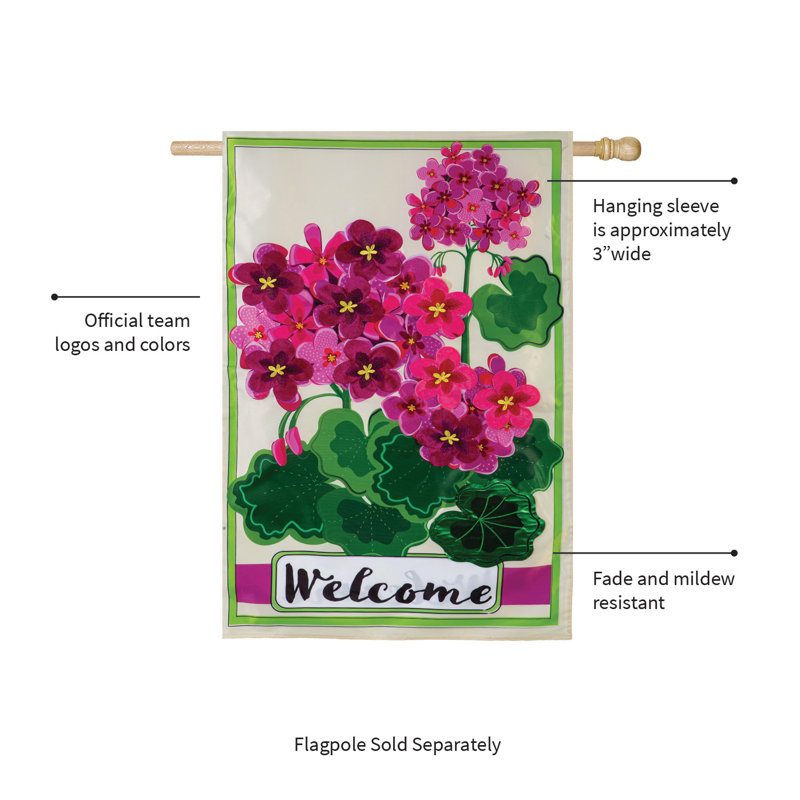 Pink Geranium Welcome Applique House Flag