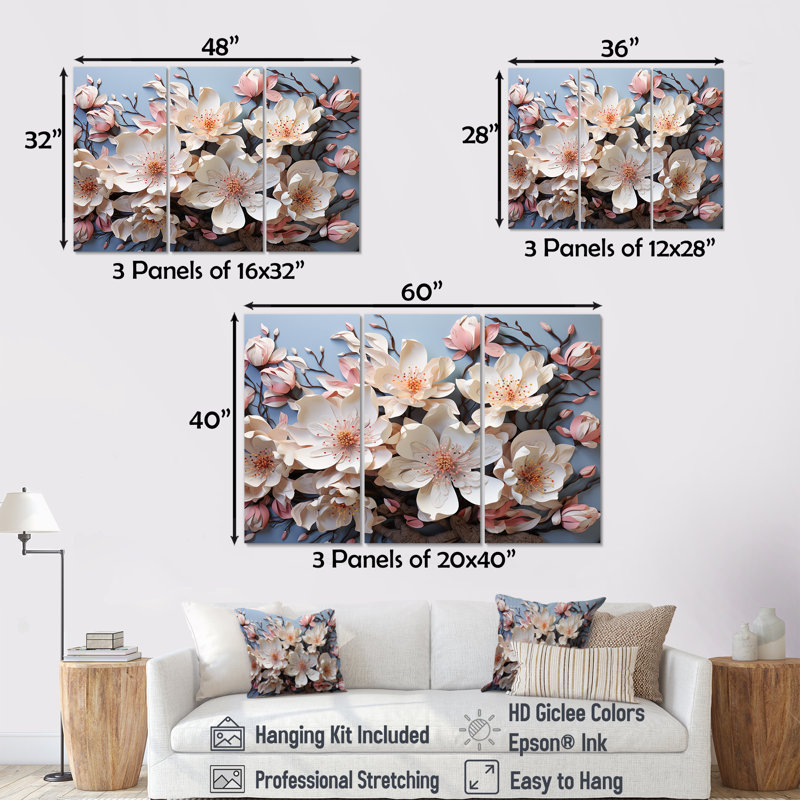 «Lavish Magnolia Tree II - Magnolias», ensemble d'art sur toile, H 40 po x l 60 po x P 1 po