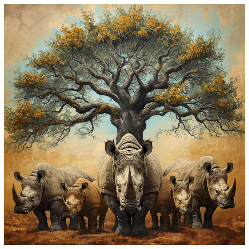 Rhinocéros sous des couvertures d'arbre, 50in W x 60in H
