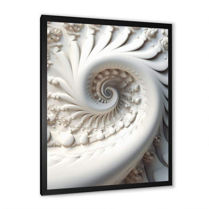 Blanc fractal spiral univers - impression, H 40 po x l 30 po x P 1,5 po, Cadre simple noir