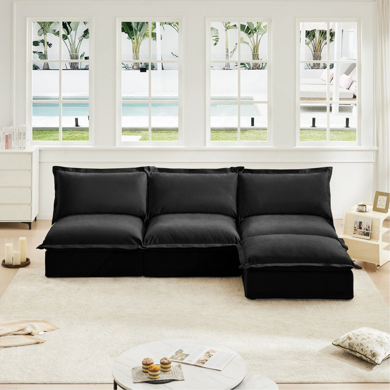 Canapé modulaire confortable à 3 places sans accoudoirs avec tissu chenille pour la détente, H 34,6 po x l 109,8 po x P 33 po
