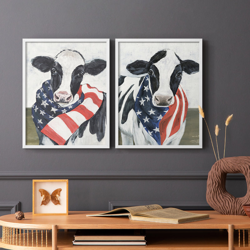 «American Cow I», reproduction encadrée de qualité supérieure - prête à être accrochée - aucun clou requis - aucun clou requis