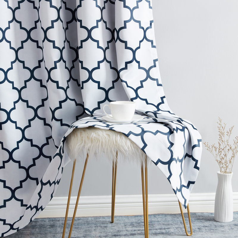 Alexuis Blackout Curtain Pair, Platinum White/Navy Blue, 52" W x 54" L