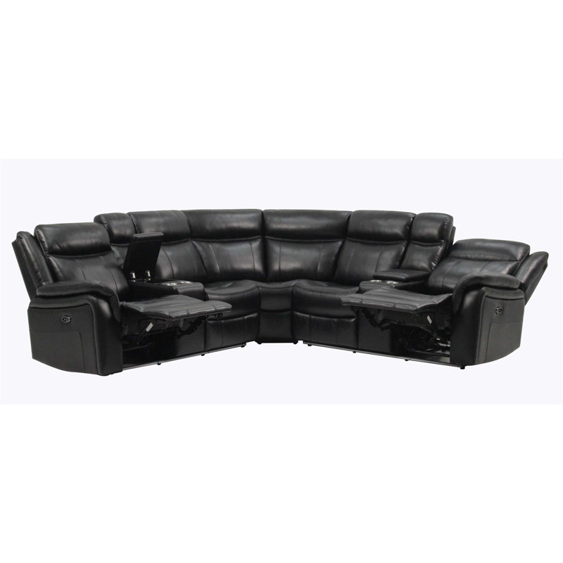 Canapé modulaire en cuir noir Jupiter