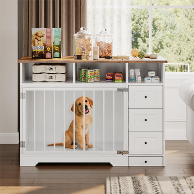 Meuble de caisse pour chien Retro 48 po, chenil d'intérieur avec bol caché