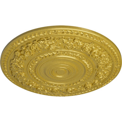 Endurathane Rose Ceiling Medallion, 33 7/8"OD x 2 3/8"P (Fits Canopies up to 13 1/2"), Hand-Painted Rich Gold Finish