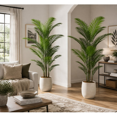 2-Piece Artificial Areca Palm Tree Set, 5.2' Faux Tropical Plants with Realistic Leaves and Decorative Pots for Living Room, Office, Entryway & Covered Patio Decor