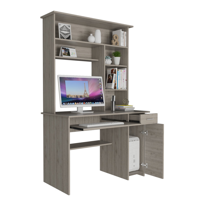 Bureau d'ordinateur avec huche Jexton, Gris clair