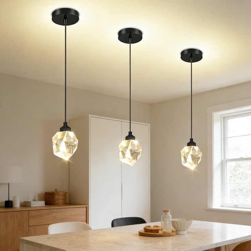 Modern Crystal LED Pendant Light With Dimmable Remote Control, Adjustable Hanging Cord For Kitchen Island, Dining Room, And Bar Lighting