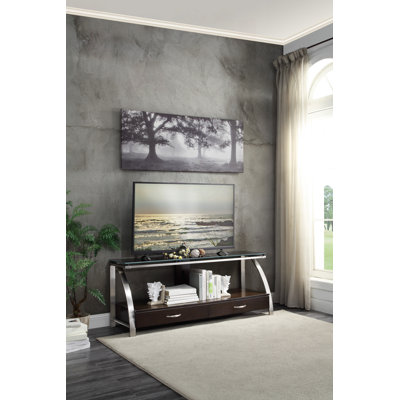 Modern Glass-Top TV Stand with Stainless Steel Frame
