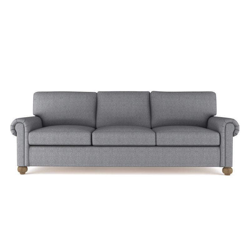 Leroy Rolled Panel-Arm Sofa with Bun Feet, Box Weave Linen Pumice, 36" H x 84" W x 43" D, Dark Brown