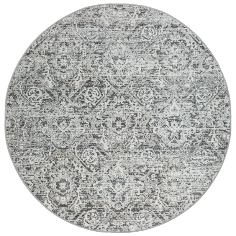 Aidy 1244 Transitional Abstract Grey Area Rug, Round 5'3"