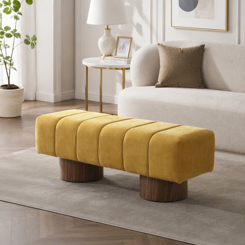 Upholstered Bench, 49", Chenille, Yellow