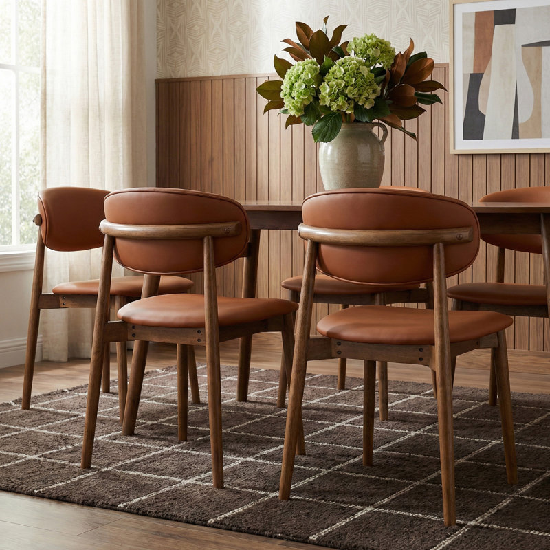 Chaise rembourrée en cuir Leesa, Cuir cognac végétalien