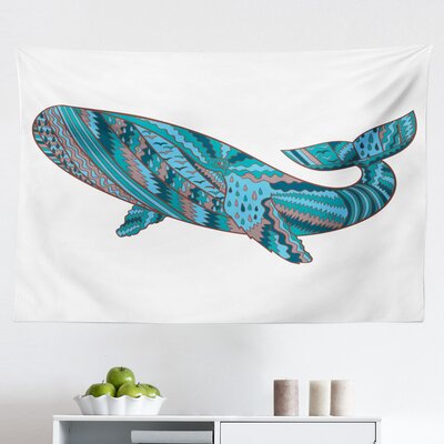 Modern Tapestry, Humpback Whale By Abstract Sea Underwater Art Print, Fabric Wall Hanging Decor For Bedroom Living Room Dorm, 28"" X 23"", Teal Blue Dri -  East Urban Home, 516EF500686A44C0912682820B975F1C